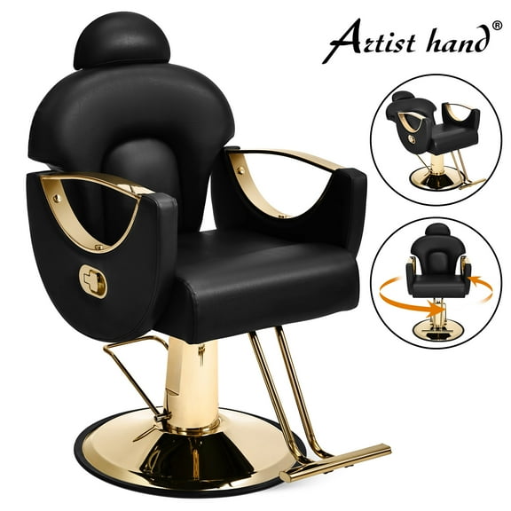 Artist Hand Black Reclining Salon Chair for Hair Stylist Hydraulic Pump Heavy Duty Barber Chair 360 Degree Swivel
