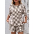 thumbnail image 6 of DOKOTOO Womens 2 Piece Outfits Casual Plaid Short Sets Lounge Beach Travel Short Sleeve Round Neck Tops Match High Waisted Shorts Summer Outfits, 6 of 8
