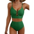 thumbnail image 1 of Bikini Herseas acanalado con aro en U y cuello en V, tiro alto, verde oscuro, talla L, 1 of 6