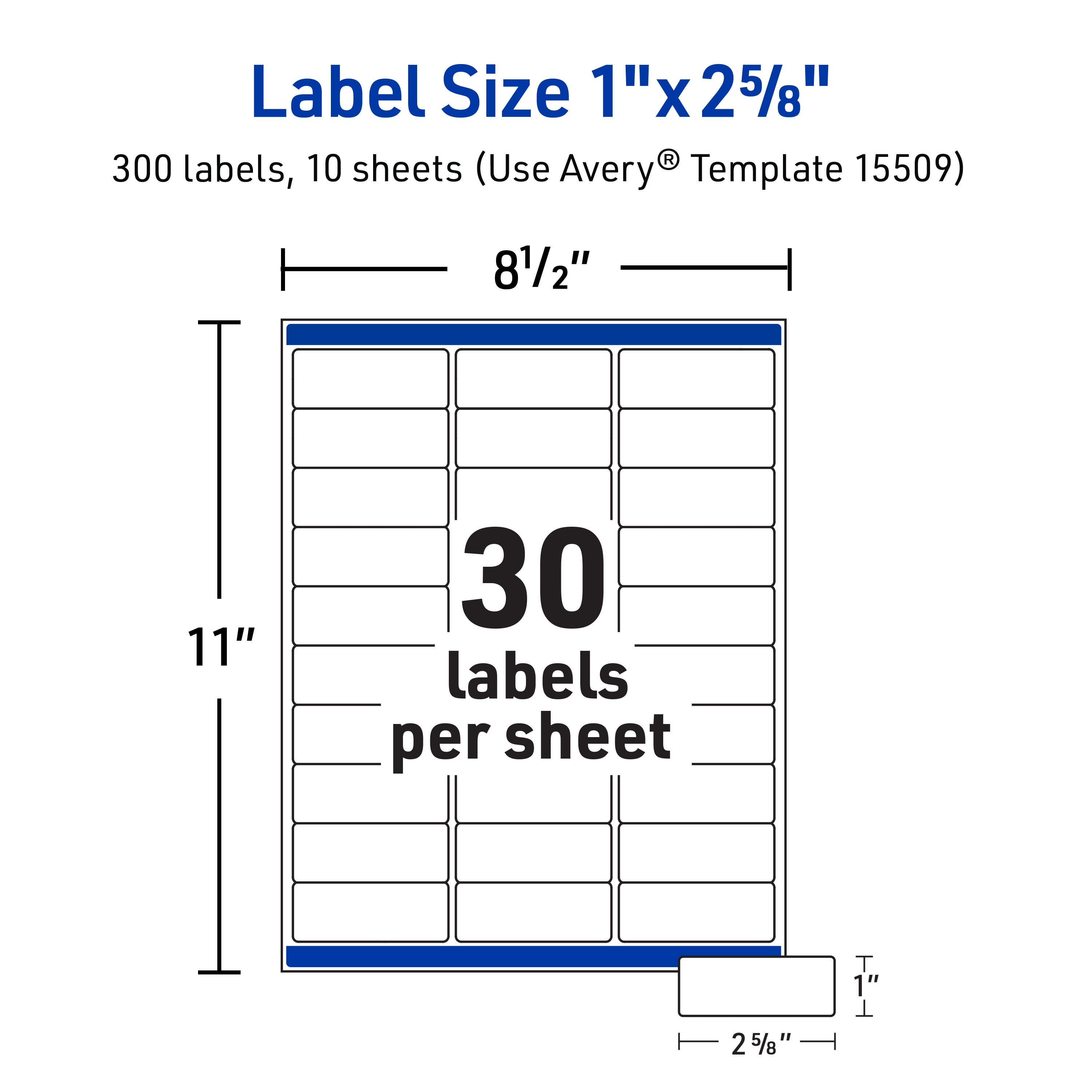 Avery Waterproof Address Labels, 1" x 2-5/8", 300 Labels (15509)