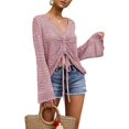thumbnail image 1 of XINQIHANG Womens Boho Off Shoulder Sheer Crop Tops Bell Sleeve Flowy Oversized Crochet Ruched Pullover Sweaters, 1 of 6