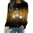 thumbnail image 1 of Innerwin Chandails en Molleton de Noël Père Noël Imprimé Hauts de Noël pour Femmes Col Rond Chaud Pull Marron 3TG, 1 of 2