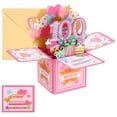 thumbnail image 1 of Tarjeta de cumpleaños 100 de Uxcell, tarjeta de cumpleaños emergente con tarjeta de saludo y sobre para mujeres y amigas, rosa, 1 of 6