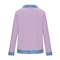 thumbnail image 4 of GUACER Women's Waffle Knit Long Sleeve Tops Denim Collar Contrast Trim Loose Fit Casual Everyday Wears, 4 of 5