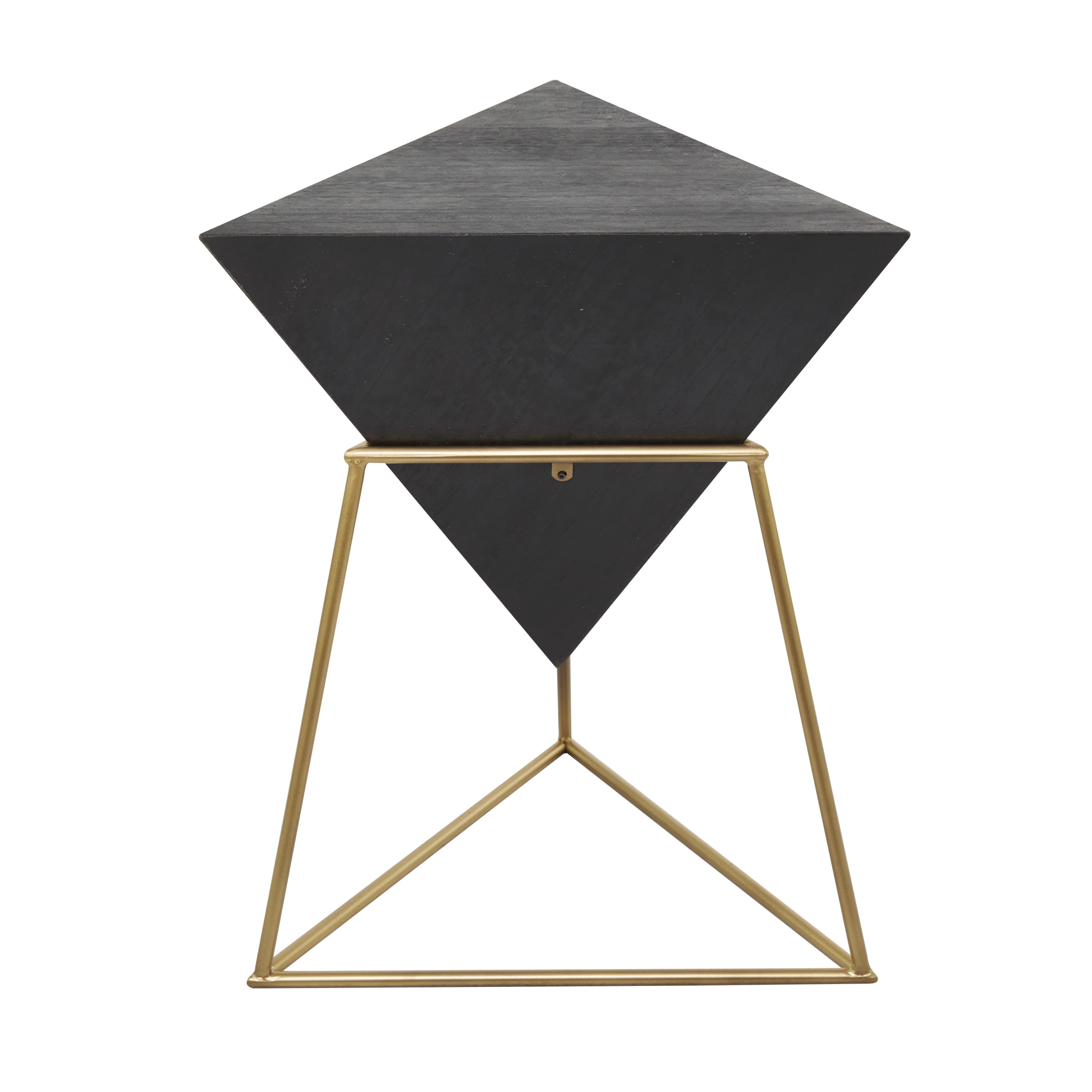 DecMode 19" x 24" Black Wood Inverted Pyramid Geometric Accent Table with Gold Metal Stand, 1-Piece