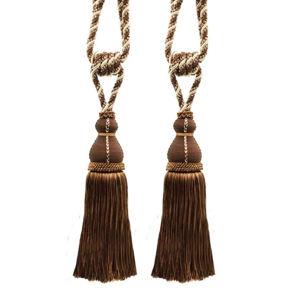 DECOPRO Elegant Large Tassel Tieback for Curtains & Draperies, Tassel Length 12" (30.5cm), Spread 30" (76cm) # TBH15, Cappuccino Brown #D2A2 (Chocolate Brown, Light Beige, Light Brown) Set of 2
