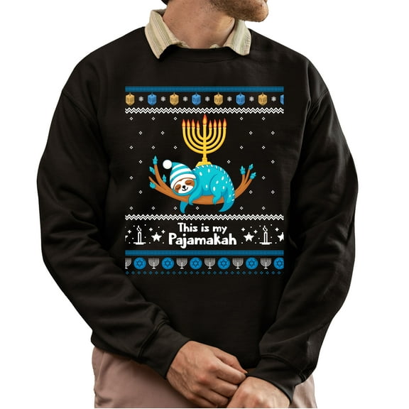 Christmas Sweatshirt, This Is My Pajamakah Funny Sloth Hanukkah Sweatshirt, Unique Hanukkah Holiday Jumper, Funny Jewish Festival Gift