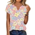 thumbnail image 2 of Jacenvly Hauts pour Femmes Tendance Liquidation Mode pour Femmes Printemps Été Impression Non Positionnée T-Shirt Uni Manches Courtes Col en V Haut Hauts pour Femmes Liquidation, 2 of 7