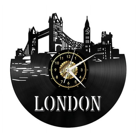 London Cityscape Vintage Black Vinyl Record Wall Clock Wall Art 3D Modern Design Office Bar Room Home Decor Gift