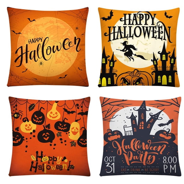 Fundas De Almohada De Tiro De Halloween 18X18 Pulgadas Decoraciones De Halloween Sombrero De Bruja De Calabaza Funda De Almohada De Araña Funda De Cojín De Lino 4 Uds Inevent HA037671-00