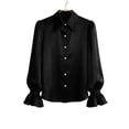 thumbnail image 6 of Deago Women's Satin Silk Blouses Puff Lantern Long Sleeve Shirts Button Down Collared Dressy Work Business Casual Tops Fall Clothes (Black, 2XL), 6 of 9