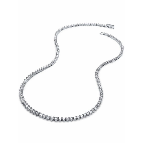 PalmBeach Jewelry 9.60 TCW Round Cubic Zirconia Platinum-Plated Tennis Necklace, 18 inches