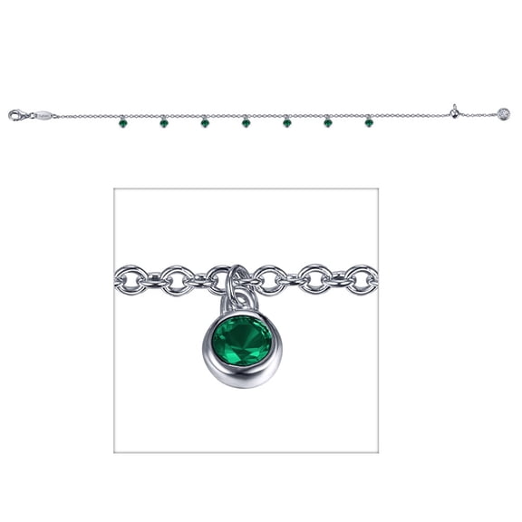 Lafonn May Emerald Birthstone Sterling Silver Platinum Bracelet 7.5 IN Adjustable (0.60 CTTW)