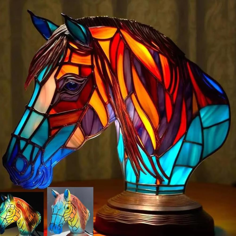 Resin Animal Series Table Lamps, Stained Glass Art Night Light, LED Tabletop Night Lights, Fun Gift for Dog Lovers, Suitable for Living Room, Bedroom, Home Office
