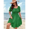 thumbnail image 3 of Robe Décontractée Grande Taille pour Femmes, Robe Smock à Manches Courtes Froissée et Col Carré, 3 of 5
