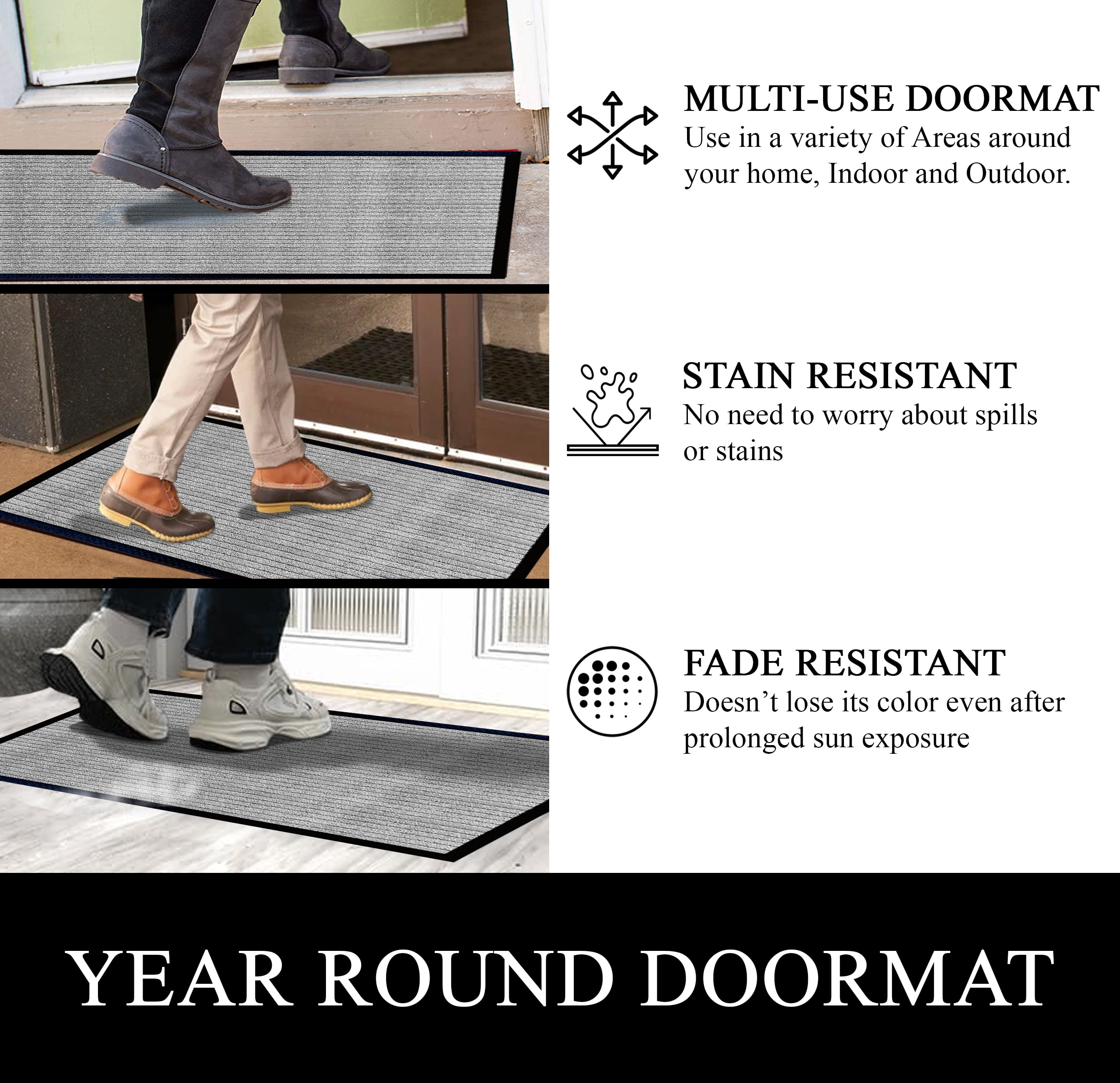 A1HC Indoor Outdoor Mat, Front and Back Entrance Welcome Mats, Front Door Patio Mats 47X71 Inches, Non-Slip Easy Clean Entrance Washable Large Size Doormat, Grey Stripe
