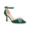 thumbnail image 1 of BLISSFUL STEP Women's Rhinestones Bow Ankle Strap Stiletto Heel Pumps Green (Size 7), 1 of 7