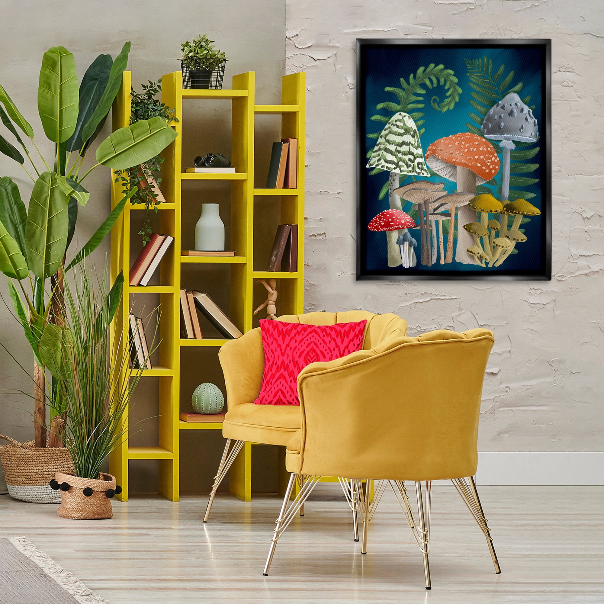 Stupell Industries Curling Ferns & Mushrooms Botanical & Floral Painting Black Floater Framed Art Print Wall Art, 25 x 31