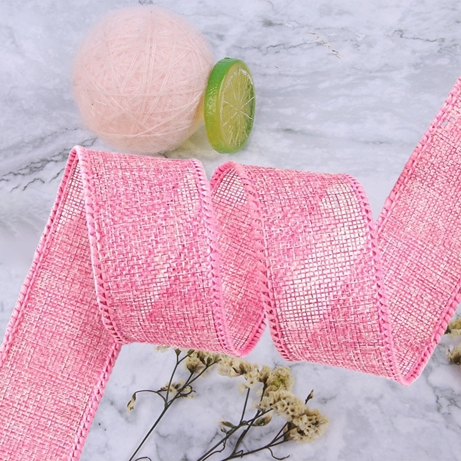 Pink Burlap Ribbon Wired 2 Inch Easter Ribbon Wrap DIY Bow for Valentine's Day Florist Door Wreaths Wedding Christmas Crafts Decoration Gift Box Packing Spring Summer Home Decor