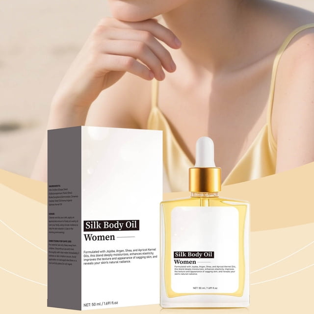 Aceite Corporal de Seda con Aceites Esenciales para Mujer. Reafirmante, Antiedad, Hidratante, Suave, Ideal para Después de la Ducha. Perfumado. 50 ml.