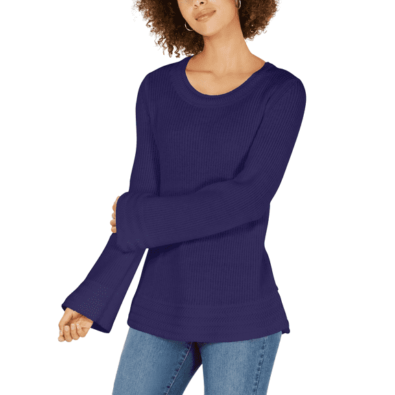 Style & Co. Womens Flare-Sleeve Contrast-Border Sweater, Midnight Iris, X-Large