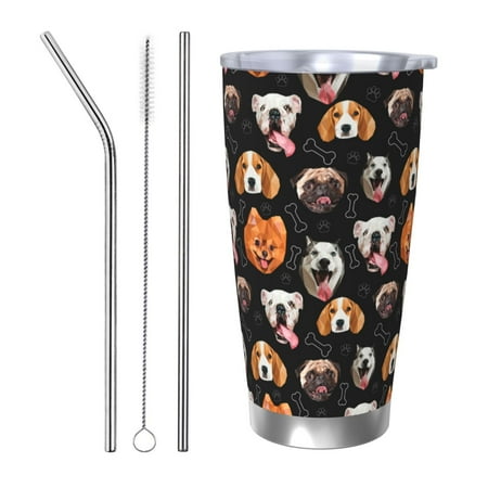 

Uemuo Different Breeds Of Dogs Print Travel Coffee Mug 20oz Double-walled Car Cup Stainless Steel Insulated Tumbler Leak-proof Travel Cup Reusable Straw Car Cup-Straw Three-piece Set