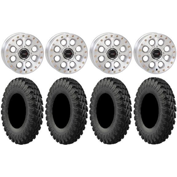 System 3 SB-7 15" Wheels Machined (5 2) 28" MotoRally Tires Can-Am Maverick X3 / Honda Pioneer 1000 / Talon