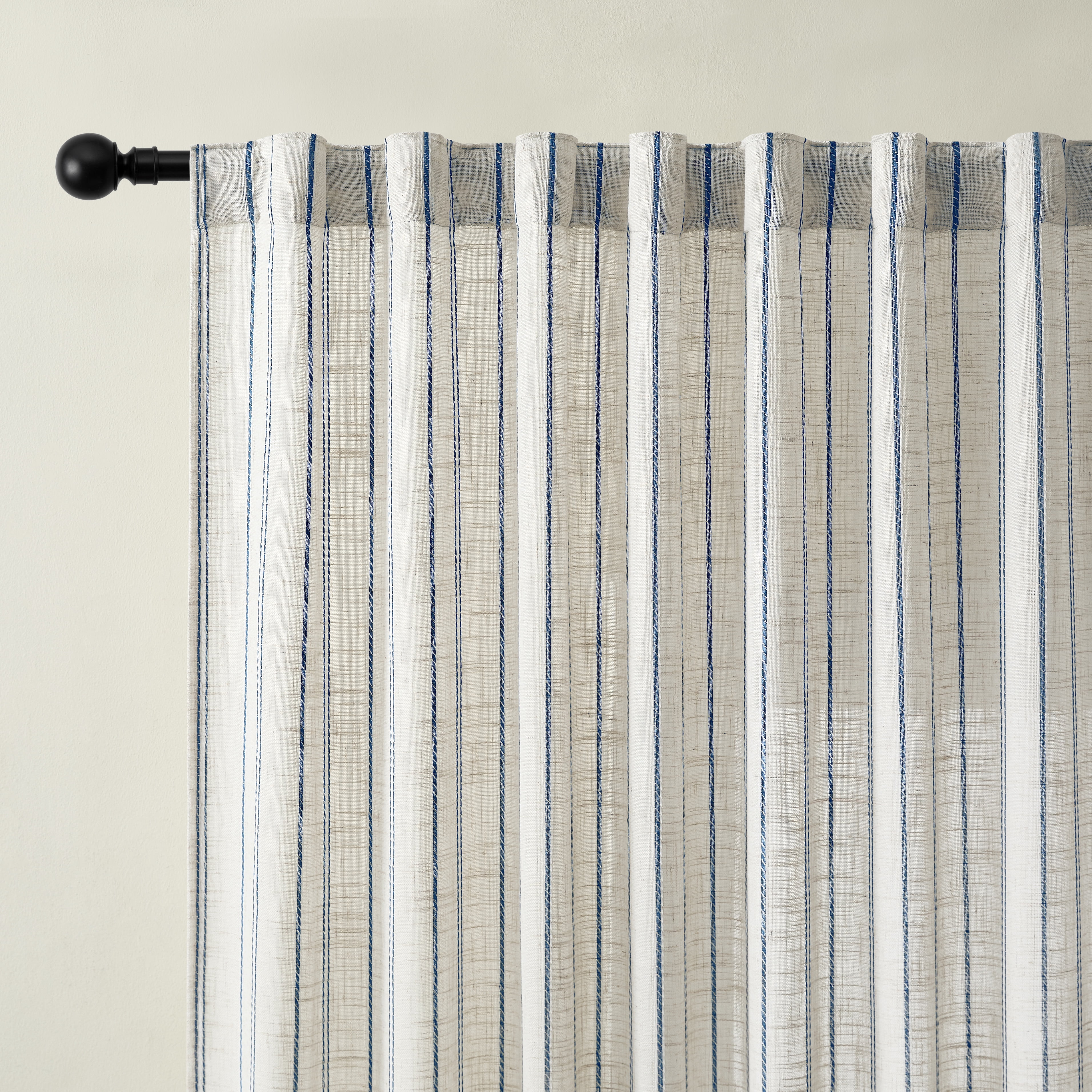 Muuphra Farmhouse Striped Linen Blend Curtains for Living Room Semi sheer Back Tab Coastal Drapes for Bedroom,2 Panels,52"×84"