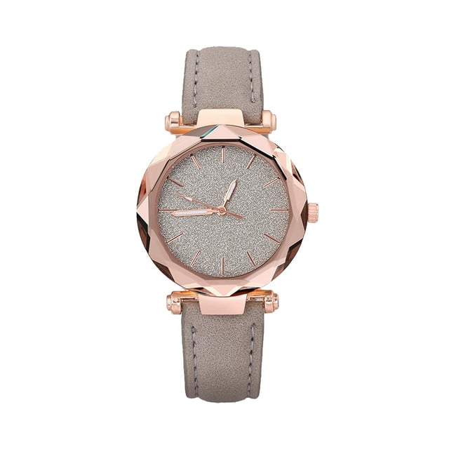 Rabais Chauds, Montre à Quartz Décontractée et Tendance pour Femmes avec Cadran Ciel Scintillant et Bracelet en Cuir, Pendentif, Gris