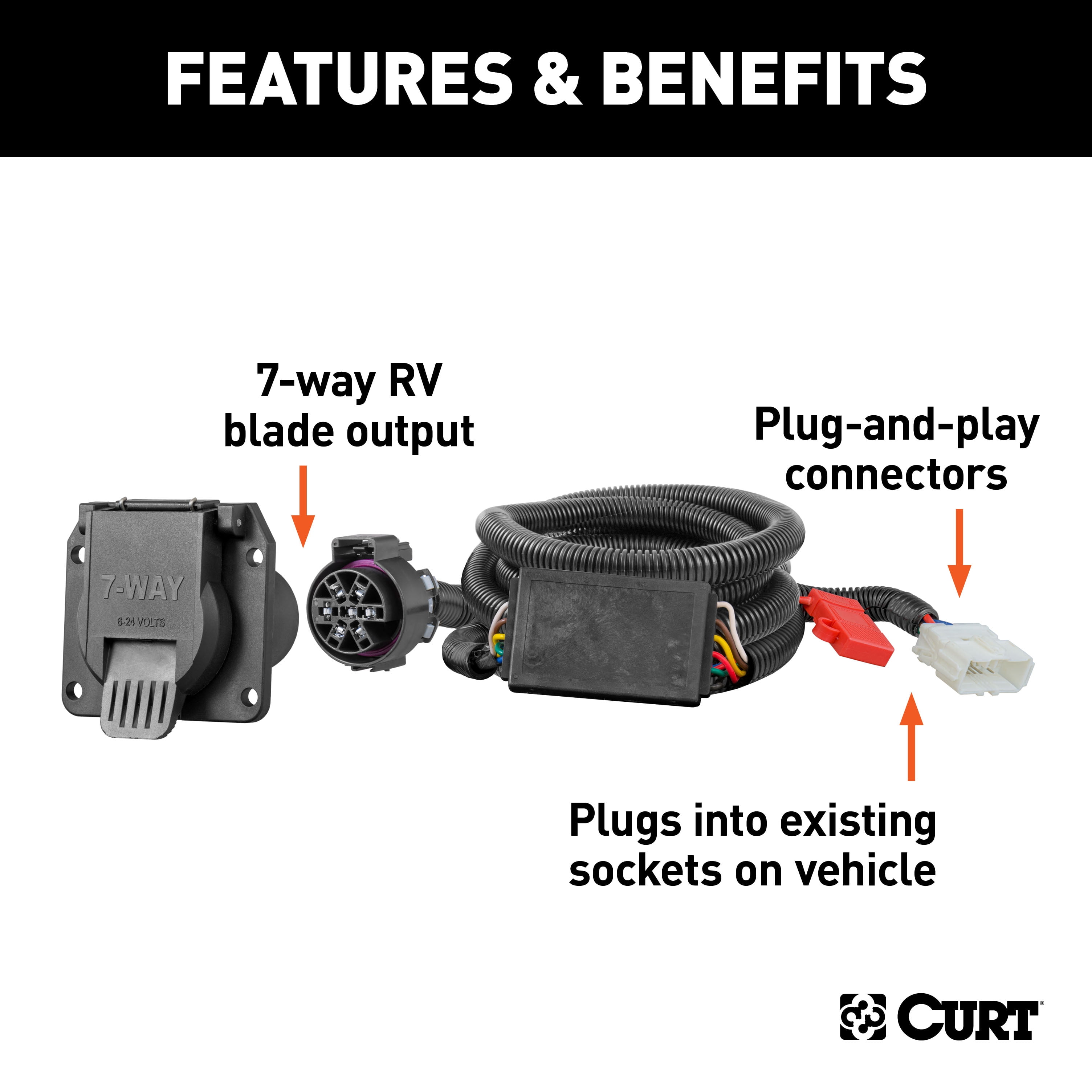 CURT Ctom 7-Way RV Blade, Select Honda Pilot, Passport, OEM Tow Package Required Fits select: 2022 HONDA HR-V, 2022 HONDA CIVIC SPORT