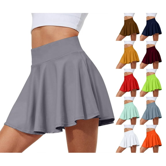 Crunowin Womens Skirt High Waisted Yoga Skorts Casual Outdoor Sport Skirt with Legging Shorts Brown Size S