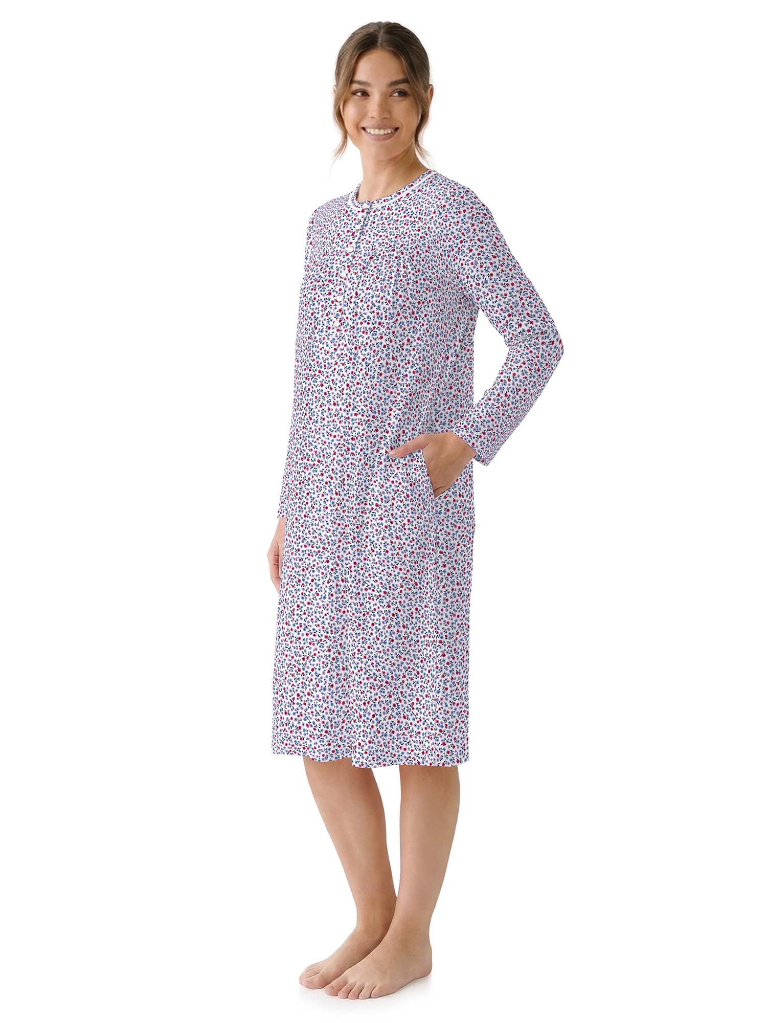 Aria Women’s Long Sleeve Stretch Velour 44" Sleepwear Nightgown, Sizes XS-5X