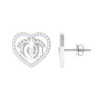 Rosec Jewels 0.50 CT Diamond Heart Stud Earrings with Feet, Natural Diamond Stud Earrings for Women in Gold (HI-SI Quality, April Birthstone), 925 Sterling Silver
