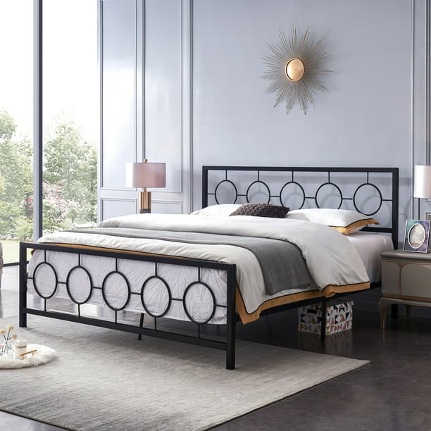 Noble House Ewelina Modern KingSize Iron Geometric LowProfile Bed Frame, Flat Black Walmart