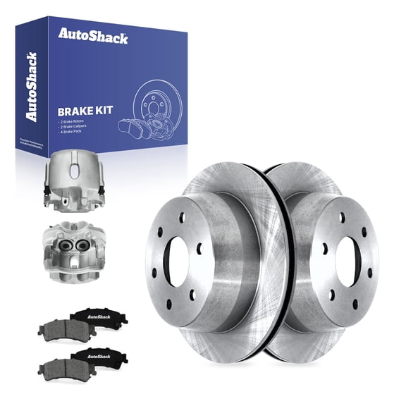 AutoShack Rear Vented Brake Rotors   Premium Ceramic Pads   Calipers 8-PC Brake Kit Replacement for 2005 Chevrolet Silverado 1500 12.8" (325 mm)