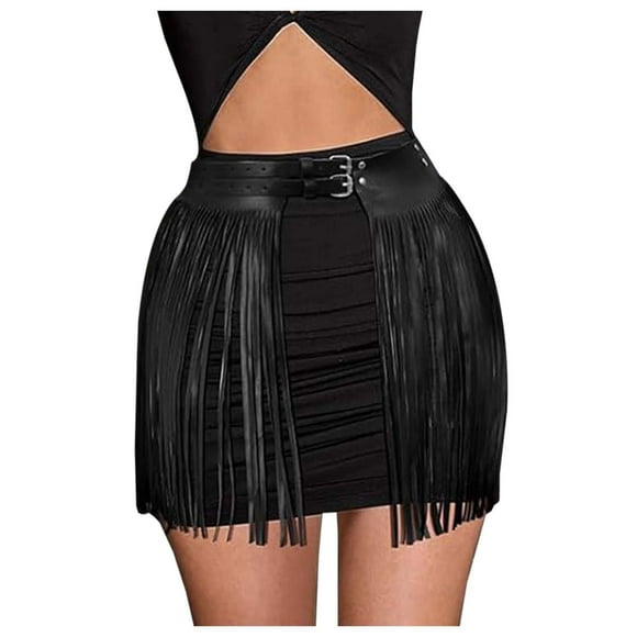 GPOECD Halloween Leather Harness Garter Fringe Skirt For Clubwear Fashion Performance Half Dress