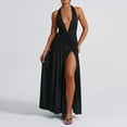 thumbnail image 4 of Kaemgyyd Cocktail Dresses for Women Fashion High Slit Backless Halter Party Dress Deep V Neck Ruched Club Maxi Dress, 4 of 6