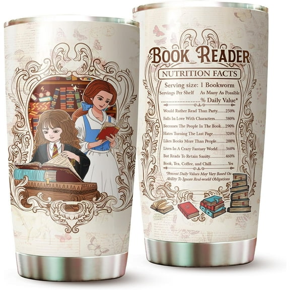 Book Lover Tumbler - Stainless Steel Insulated Drinking Cup - 20 oz - for Hot and Cold Drinks - Gift for Book Readers, Nerd, Bookworms