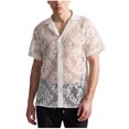 thumbnail image 2 of pstuiky camisetas de manga corta para hombre, Blusa informal de encaje con botones y manga corta para hombre ropa de hombre xxl, 2 of 9