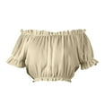 thumbnail image 2 of Homenesgenics Summer Womens Tops under $10 Womens Tops Plus Size Women's Renaissance Shirt off Shoulder Puff Sleeve Loose Smocked Blouse Beige XXL, 2 of 6