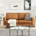 thumbnail image 1 of Kingfun 65" W Faux Leather Loveseat Sofa Couch, Love Seat Sofas and Couches for Living Room Bedroom Office and Small Spaces, Mid Century Modern Decor Love Seats Furniture with Solid Wood Leg,Brown, 1 of 5