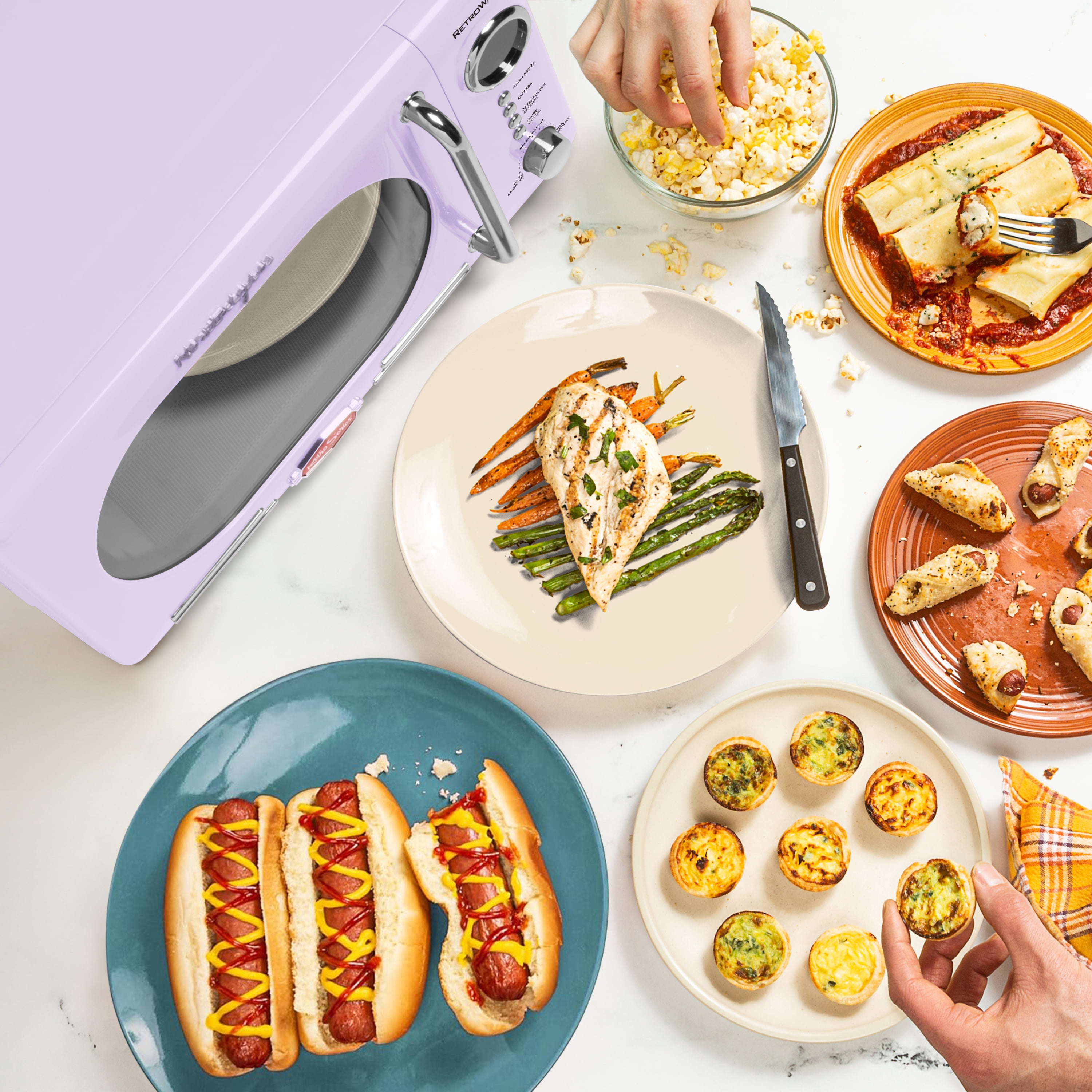 Nostalgia Retro Compact Countertop Microwave Oven, 0.7 Cu. Ft. 700-Watts with LED Digital Display, Child Lock, Easy Clean Interior, Lavender