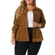 MODA NOVA Juniors Plus Button Down Bomber Corduroy Jacket Brown 2X