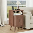 thumbnail image 4 of Whalefall Nightstand with Charging Station, End Table with Sliding Doors for Adult’s Bedroom, Walnut, 4 of 10