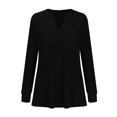 thumbnail image 4 of Idoravan Womens Plus Size Tops Clearance,Ladies Clearance, Fashion Women's Button Round-Neck Long Sleeve Casual T-shirt Top Solid Blouse Black S, 4 of 6