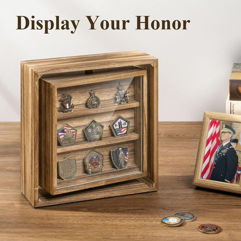 Sfugno Challenge Coin Display Wooden Rotatable Case Holds 33 Coins