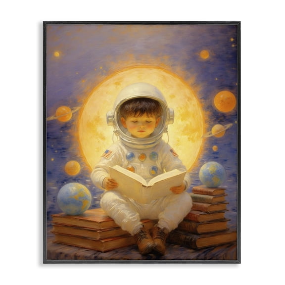 Astronaut Child Learning Black Framed Giclee Art, design by Angie Hawke