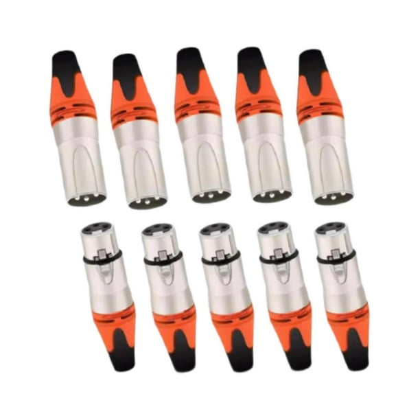 Conector de cable XLR de 10 piezas, conector de audio macho y hembra, conector de cable de micrófono de aleación, Naranja