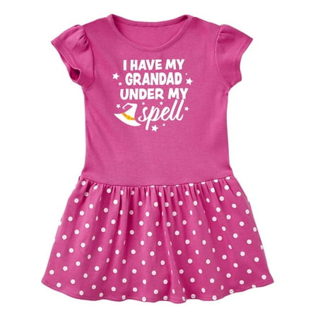 

Inktastic I Have My Grandad Under My Spell with Cute Witch Hat Gift Toddler Girl Dress