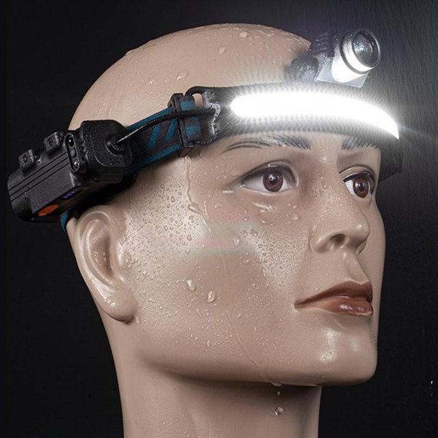 Diadema Ajustable Esencial LED, Linterna Impermeable Ligera, Luces de Cabeza para Caminar , Senderismo, Casco Duro , Enfoque fijo por inducción de reparación de inducción DYNWAVEMX Faro recargable
